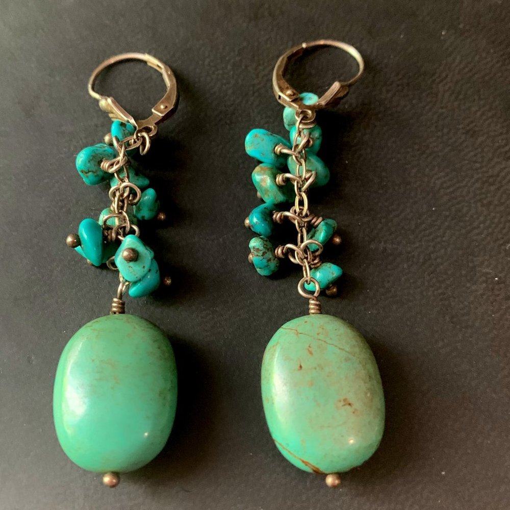 Turquoise Gemstone Solid 925 Silver Earrings - image 1